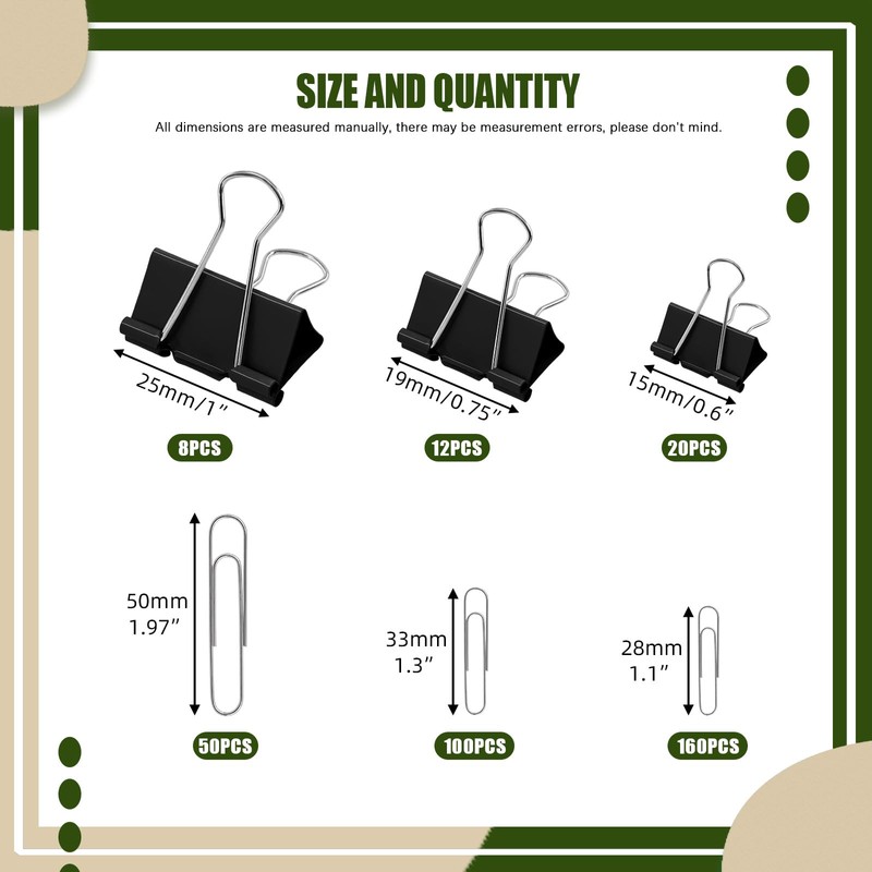 Keadic 350Pcs Silver Paper Clips and Black Binder Clips Assorted