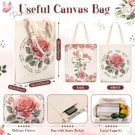 Paterr Christian Bags Women Bible Tote Bag with Makeup Bag Religious Gifts Church Bag with Zipper Christmas(Pink,Rose)