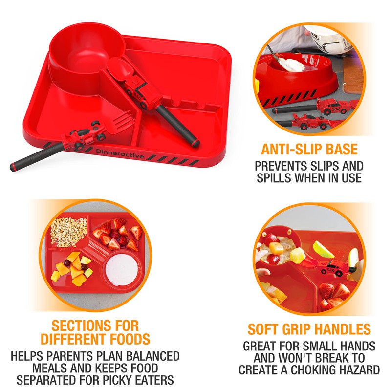 Dinneractive Dining Set for Kids - 3PC Red Race Car