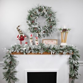 Real Touch™ Pre-Lit Flocked Mixed Rosemary Pine Artificial Christmas Garland - 9' x 14" - Warm White LED Lights