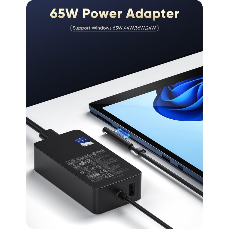 Surface Pro Charger,65W Surface Charger for Surface Pro 3/4/5/6/7/7+/8/9, Surface