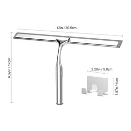 Shower Squeegee for Glass Doors, Squeegee for Shower Glass, Bathroom with Hook, Stainless Steel, 12-Inch Wide Blade for Efficient Cleaning, Perfect for Shower Glass,Tile Walls and Mirrors, Chrome