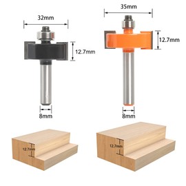 Sinoprotools 2 piece folding cutter set, disc groove cutter, 8 mm shank, rabbeting bit set with 5 adjustable bearings, bearings are 9.5 / 12.7 / 15.9 / 19.05 / 22.2 mm and 28.6 mm, grooves T-shaped