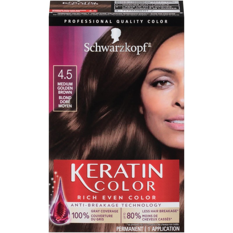 Schwarzkopf Keratin Color Permanent Hair Color Cream, 4.5 Medium Golden