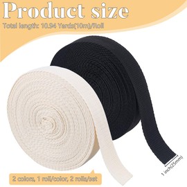 MAYJOYDIY 20 m 2 Colours Cotton Webbing 25 mm Flat Woven Webbing Sewing Tape Woven Ribbon for Sewing Clothing Gift Wrapping DIY Work