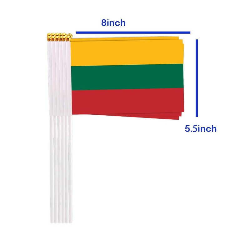 25 Packs Small Lithuania Flags on Handheld Stick，Miniature Lithuanian Flag
