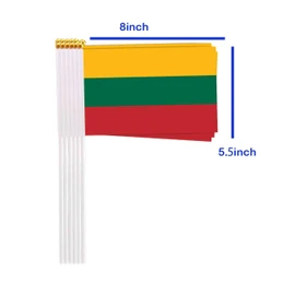 25 Packs Small Lithuania Flags on Handheld Stick，Miniature Lithuanian Flag for Outside,4x6 Inch Mini Hand Held Banner with Golden Topper,Patriotic Decorations