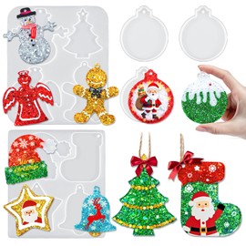 YODOYO Christmas Ornament Resin Molds 11 Cavities UV Resin Molds Silicone DIY Large 3 Inch Xmas Jewelry Pendant Keychains Mold for Epoxy Resin Casting Christmas Tree Decorations Gifts Resin Art Craft