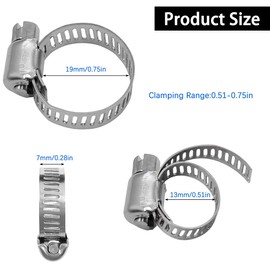 25 PCS Stainless Steel Hose Clamps, Adjustable Range 1/2"-3/4" (13-19mm), Worm Gear Hose Clamps Fuel Pipe Clamps for Automotive, Plumbing, Pipelines,Tube, Mechanical Applications, Radiator