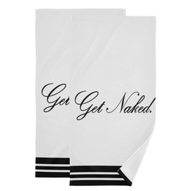 Black and White Stripes Bath Hand Towels Set of 2 Funny Quotes Get Naked Soft Absorbent Kitchen Dish Towel Abstract Modern Decorative Hand Towels for Bathroom Guest Shower Face Hair Gym 14"x28"
