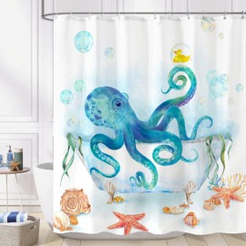 Yeoiat Funny Shower Curtain Octopus Shower Curtain Funny Decorative Shower Curtains for Bathroom Fun Shower Curtain Set with 12 Hooks Octopus01 72×72 Inches