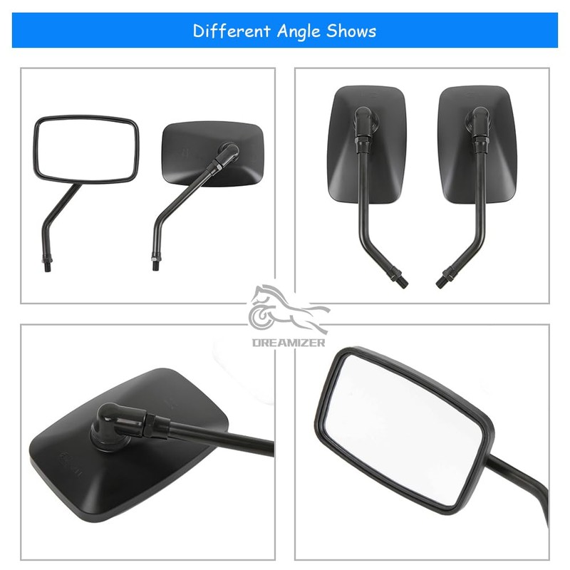 DREAMIZER Black 10mm Motorcycle Mirrors Universal Convex Rear View Side