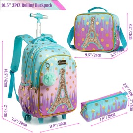 Egchescebo School Bags Kids Rolling Backpack for Girls Luggage Suitcase With Wheels Trolley Wheeled Backpacks for Girls Travel Bags 3PCS Cat Backpack With Lunch for kids Sky Blue Bags