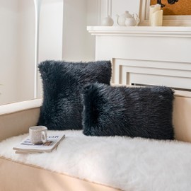Neelvin Black Faux Fur Cozy Fluffy Double-Sided Decorative Throw Pillow Covers 20x20 inch Set of 2,Velvet Pillowcase Cushion Case for Sofa Couch