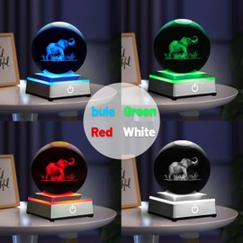 PYMIN3D 3.15 inch Elephant Crystal Ball Night Light with Colorful LED Light Touch Base Elephant Figurines Decor Gifts for Women Friends Birthday Christmas