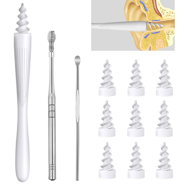 3 in 1 Ear Wax Removal Tool, Q-Grips Ear Wax Removal Reusable and Washable Replacement Soft Silicone Tips for Cleaner Earwax, Ear Wax Removal Kit Contains 3 Types of Ear Cleaner Tools （White）