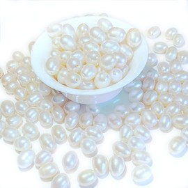50 Pcs Real Pearls Beals for Jewelry Making 6-7mm Natural Pearl Beads Real Freshwater Cultured Pearls Oval Pearl Beads Loose Gemstone Bead Crafts Gift for Women,DIY Gifts 0.8mm Holes . (White 6-7mm perforated)