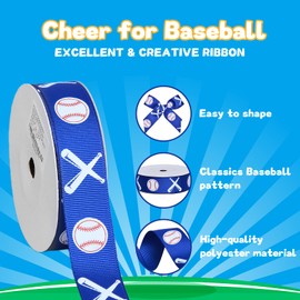 Ribest Baseball Ribbon, 7/8 Inch Grosgrain Sports Ribbon for Crafts Hair Bows Gift Wrapping Team Decor Party Decorations, Blue/White/Red, 10 Yards