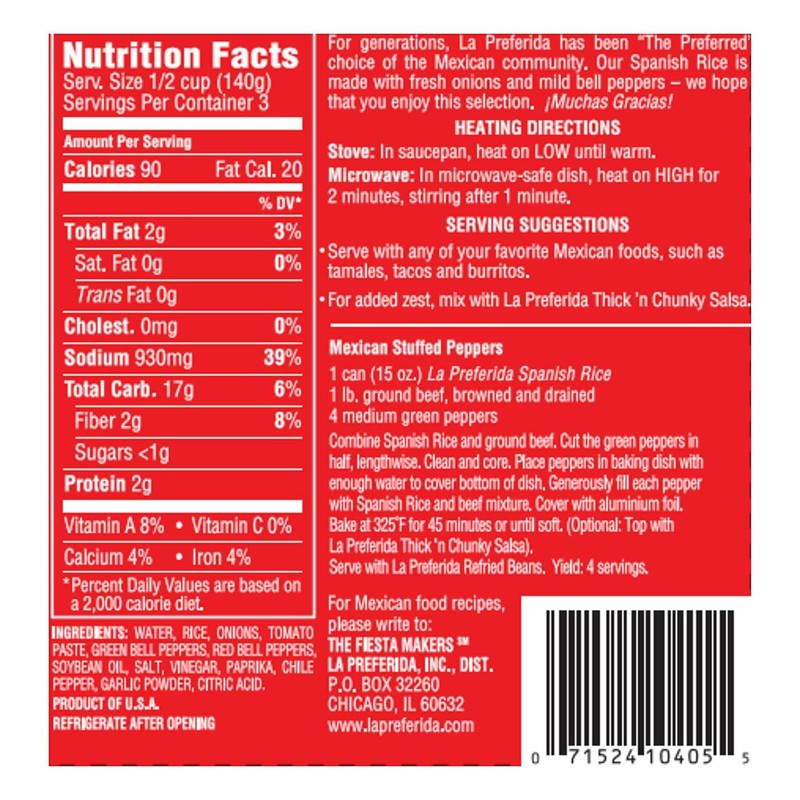 La Preferida Canned Spanish Rice, 15 OZ, (Pack of 12)