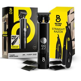 The Beard Club Professional T-Blade Beard Trimmer for Men with Straight Razor - Barber Electric Shaver & Hair Clippers for Men – Zero Gapped Cordless Hair Trimmer & Edger, Line Up Grooming Kit