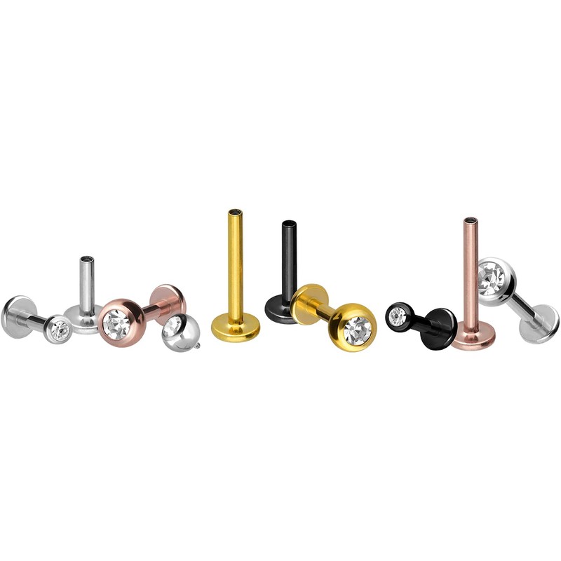 PIERCINGLINE Titanium Labret Stud Internal Thread Crystal Piercing Ear Lip
