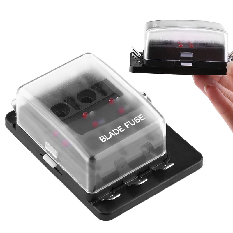 6 Way Circuit Blade Fuse Box Block Holder With LED