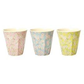 Rice Melamine Mugs Set of 3 9 cm High with Small Flower Print