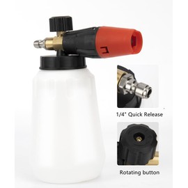Snow Foam Lance with 1/4" Quick Release for Pressure Washer Gun, Car Wash Sprayer Soap Jet Pot Gun with 1L Adjustable Dispenser Bottle (White)