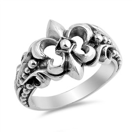 CloseoutWarehouse 925 Sterling Silver Oxidized Designer Fleur De Lis Ring Size 6