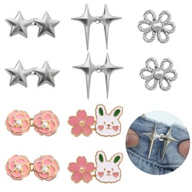 Chanseen 10 Set Pant Waist Tightener Jean Buttons for Loose Jeans Skirt Clothes Instant Pins Clips for Size Adjustment Women (No Sewing or Tools, 5 Styles)
