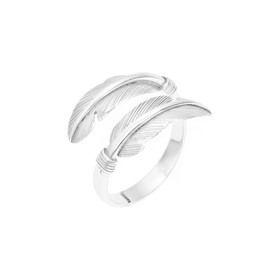 Sterling Silver Wide Mens Unisex Angel Feather Wing Ring 2 Tones (White Silver)