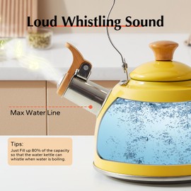 ROCKURWOK Tea Kettle, Tea Pot with Cool Touch Ergonomic Handle, Teapot Food Grade Stainless Steel, Tea Kettle Stovetop, Kettle Teapot, Whistling Tea Kettle, Small Tea Kettle, 1.6 Quart (Yellow)
