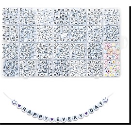 YMSDZHL Alphabet Beads A-Z 1400Pcs Letter Beads, Acrylic 4x7mm Round Letter Beads Kits,Black Digit and Colorful Smile Beads for Bracelets Necklaces DIY Jewelry Making (Black,1400PCS)