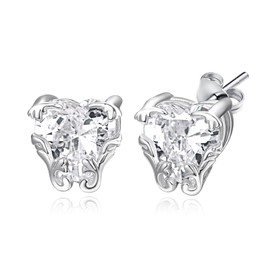 KINGWHYTE Stud Earrings for Women 925 Sterling Silver Heart Stud Earrings Dainty Cubic Zirconia Earrings Jewellery Gifts for Women Girls