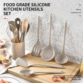 IMLUCKY Set de utensilios de silicona para cocinar: 15-Piezas Cucharas y Espátulas - Resistente a alta temperatura/no tóxico/Antiadherente - ideal para familias y regalos festivos (Krachi)