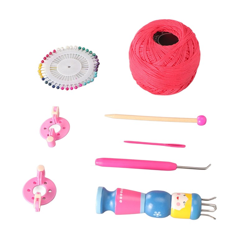 Wooden Knitter Spool Educational Doll Shape Portable Knitting Tool Kit
