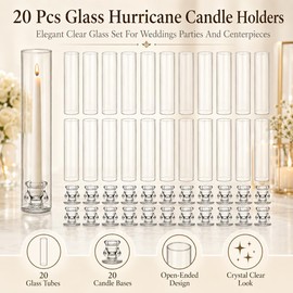 20 Pack Glass Hurricane Candle Holders, 11.8 in Clear Taper Holders