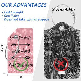 2 Luggage Tags, (1" Smaller Than Traditional) Perfect for Quick Luggage Identification with Stainless Steel Ring and Address Card for Travel and Luggage (Encouraging English)