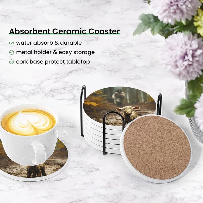 ubcindy Jesus Christian Art Coasters for Drinks Set of 6,Round