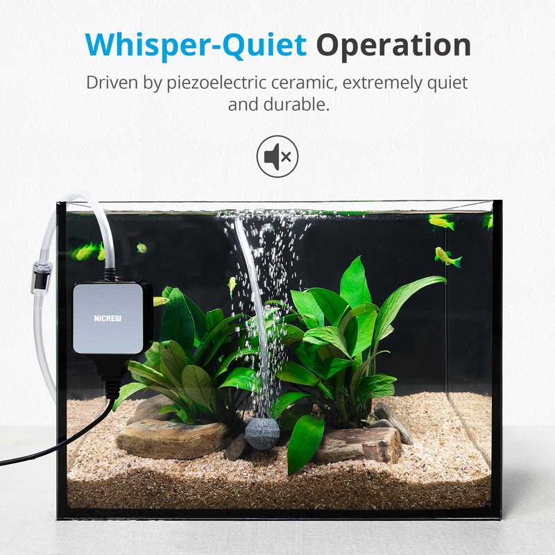 NICREW Nano Silent Aquarium Air Pump Black, Aquarium Aerator with