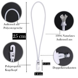 BYZANDQI Bungee Cord with Hooks, Pack of 25, Expander with Hooks, 25 cm, Tarpaulin Tensioner, Tent Rubber, Rubber Tensioner, Tarpaulin Rubber Expander Loops for Tarpaulins, Tent, Net, Camping, White