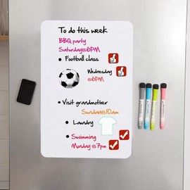 Magnetic Whiteboard Board for Fridge - with Dirt-Resistant Technology - Includes 4 Markers and 4 Magnetic Symbols and an Eraser - Fridge Whiteboard Planner 20 x 13 Inch