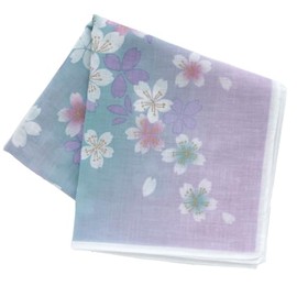 Chiyo Uno 000198-0006-02 Large Gauze Handkerchief 22.8 inches (58 cm) Flowy Cherry Blossom (Blue) Women's Handkerchief Approx. 22.8 inches (58 cm), blue
