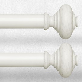 Wolistsa 2 Pack Antique White Curtain Rods for Windows 48 to 84 Inch, Decorative Heavy Duty Single-Side Adjustable 1'' Diameter Off White Drapery Rod, Vintage Rustic Metal Curtain Pole for Farmhouse