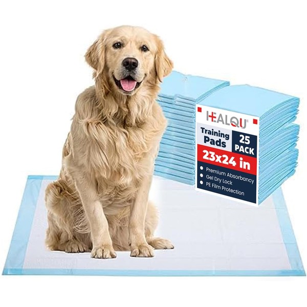 Healqu Puppy Pads - 25-Count, 23x24 - Advanced Leakproof Technology for Housebreaking and Training - Ultra Absorbent Puppy Pee Pads - Ideal for Dogs, Puppies, & Cats - Attractant Pet Training Pads
