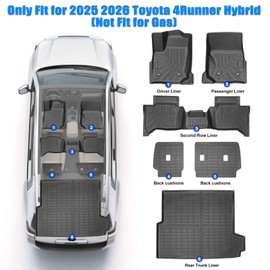 FormiPow Floor Mats Custom Fit 2025 Toyota 4Runner (Only Hybrid), All Weather TPE Front & 2nd Row Trunk Mat Backrest Mat for 6th Gen 4Runner, Anti-Slip Odorless Floor Liners 2025 4Runner Accessories