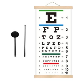 DMCBY Eye Chart, Snellen Eye Chart for Eye Exams 20 Feet with Wood Frame 11x22 Inches, Canvas Low Vision Test Wall with Eye Occluder Hand Pointer for Kids Gifts (20 Feet Test Distance)