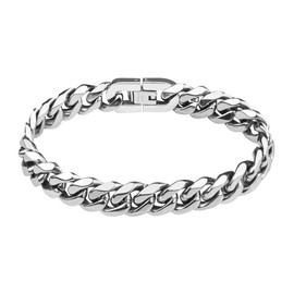 flintronic Men's Stainless Steel Bracelet, Curb Chain for Men/Boys, Heavy Links Cuban Link Bracelet, Bangle Hip Hop Rapper, Fashion Jewellery, 10 mm Wide, 21 cm Long, Stainless Steel