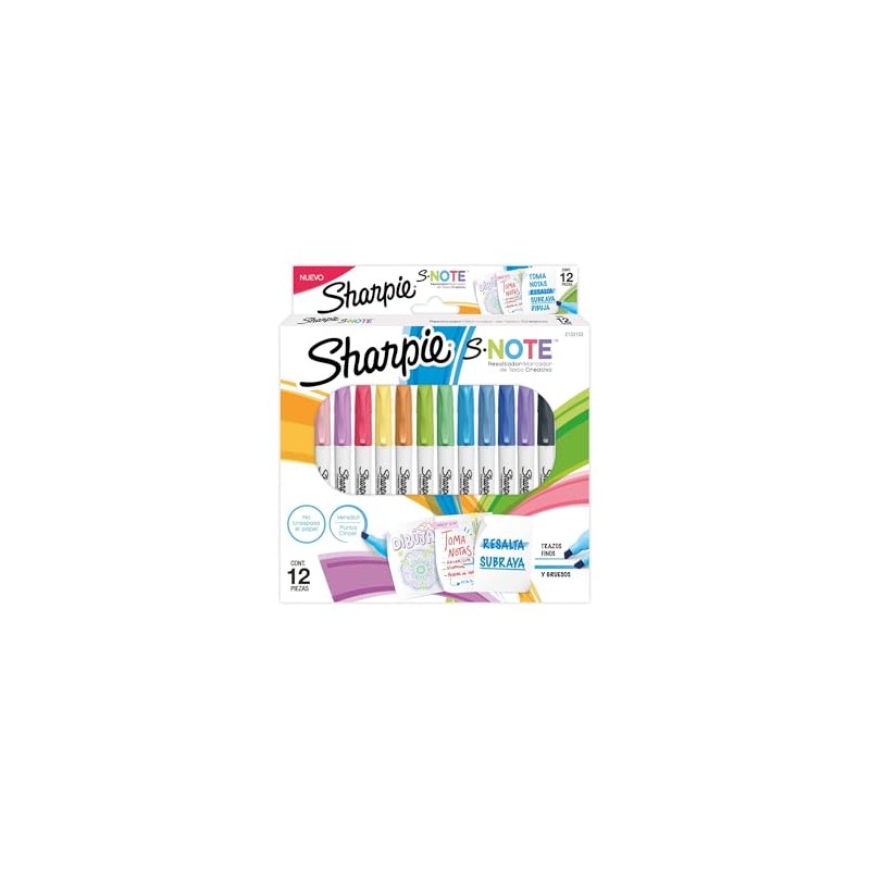 Sharpie S-Note Resaltador/Marcador de Texto Creativo, Punta Cincel, Surtidos, 12