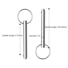 HZJPIN 4 Pcs Quick Release Pin, Diameter 1/4"(6.3mm), Overall Length 2.56"(65mm), Usable Length 2"(51mm), Full 316 Stainless Steel, Bimini Top Pin, Marine Hardware